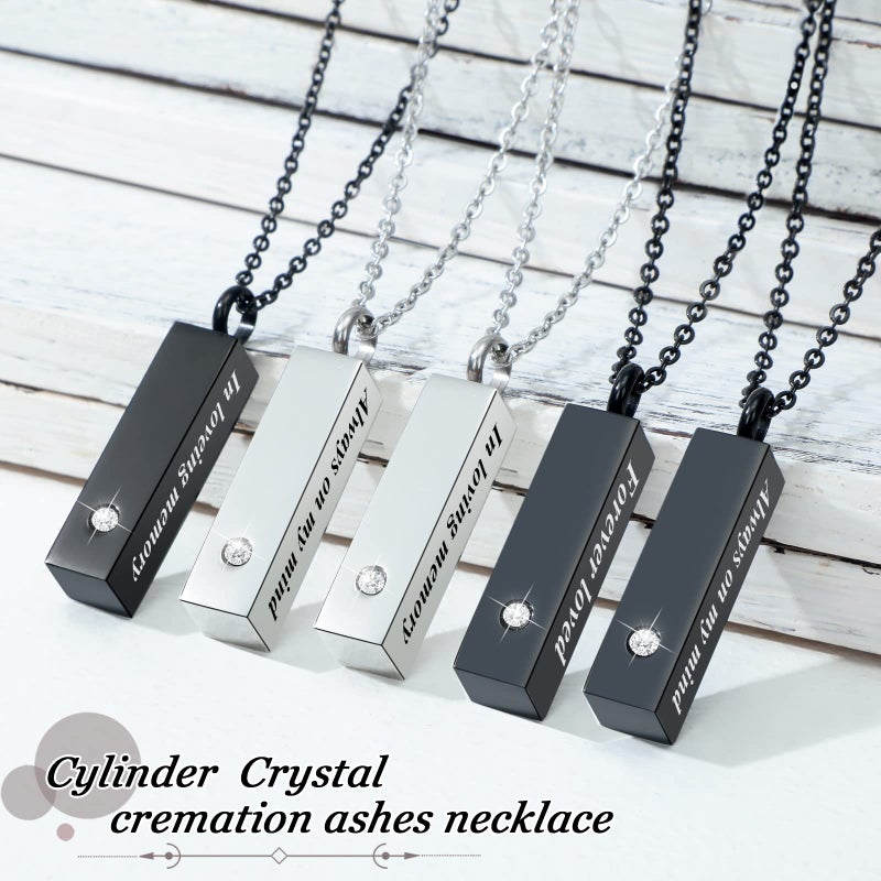 Mtlee Urn Necklace for Ashes for Men and Women Cremation Jewelry for Ashes Stainless Steel Small Keepsake Pendant for Human Ashes (Black, Sliver, 6 Pieces) - Image 5