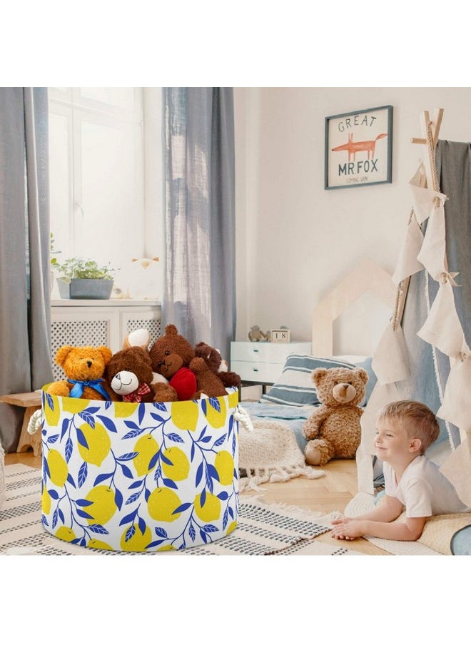 visesunny - visesunny Storage Basket Yellow Lemon with Blue Leaf Nursery Hamper Canvas Fabric Toy Storage Organizer Bin Storage Box Laundry Basket for Kid Rooms,Playroom,Shelves,Toy Basket,Gift Basket - Image 1