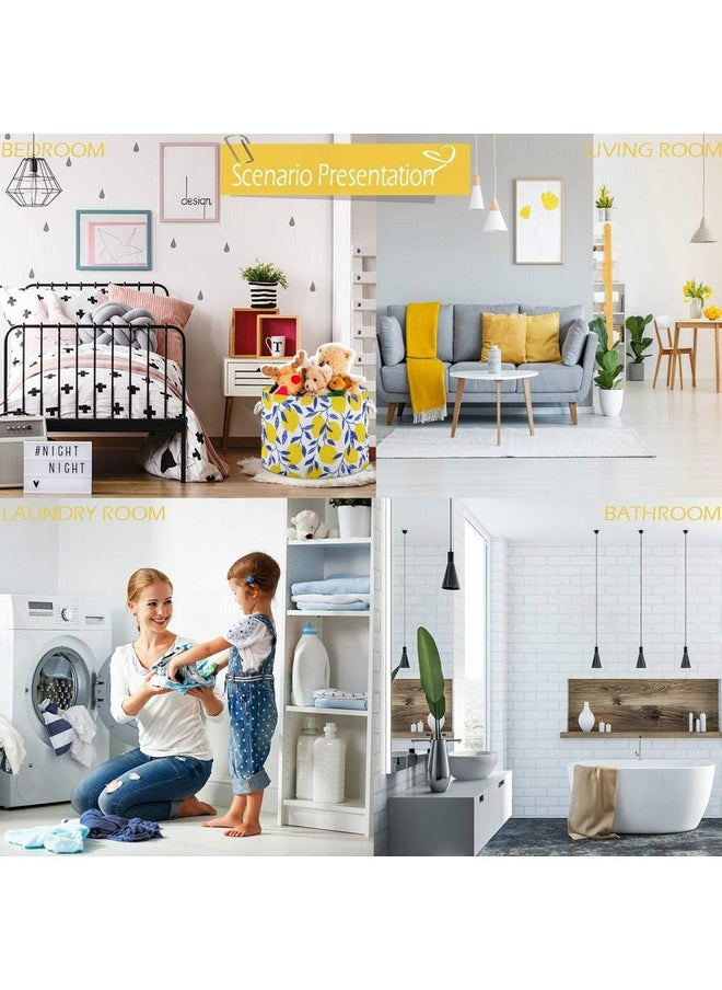 visesunny - visesunny Storage Basket Yellow Lemon with Blue Leaf Nursery Hamper Canvas Fabric Toy Storage Organizer Bin Storage Box Laundry Basket for Kid Rooms,Playroom,Shelves,Toy Basket,Gift Basket - Image 1