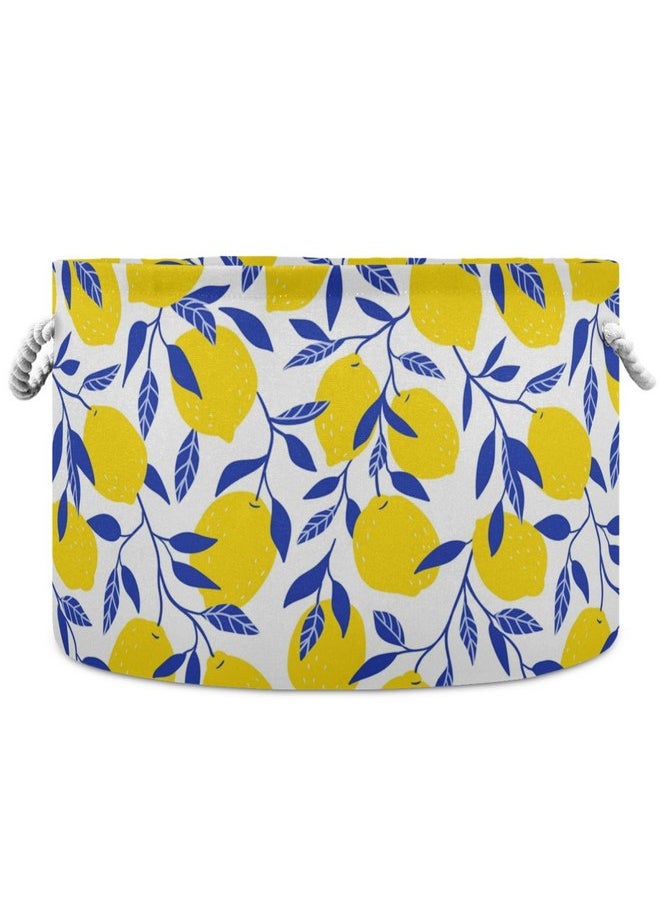 visesunny - visesunny Storage Basket Yellow Lemon with Blue Leaf Nursery Hamper Canvas Fabric Toy Storage Organizer Bin Storage Box Laundry Basket for Kid Rooms,Playroom,Shelves,Toy Basket,Gift Basket - Image 1