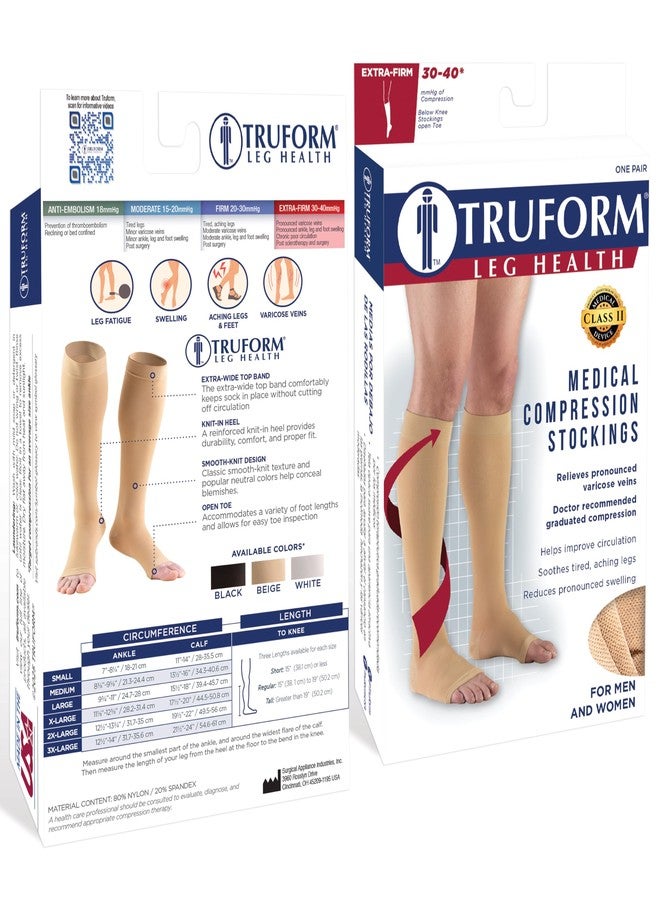 Truform Short Length 30-40 mmHg Compression Stockings for Men and Women, Reduced Length, Open Toe, Beige, Medium (short length) - Image 3