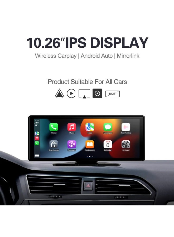 10.26 Inch Car Radio Dash Cam 2160P Cameras WIFI Video Player Wireless Carplay & Android Auto MP5 - Image 1