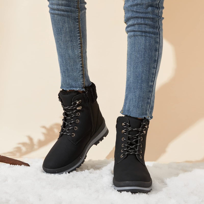 BABUDOG Womens Waterproof Ankle Boots for Outdoor (Non Slip Outsole),Fashion Combat Boots with Side Zipper,Warm Fur Lined Winter Snow Boots(Black.US8.5) - Image 3
