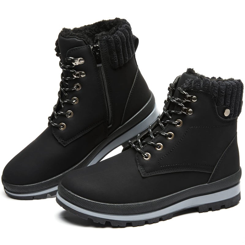 BABUDOG Womens Waterproof Ankle Boots for Outdoor (Non Slip Outsole),Fashion Combat Boots with Side Zipper,Warm Fur Lined Winter Snow Boots(Black.US8.5) - Image 1