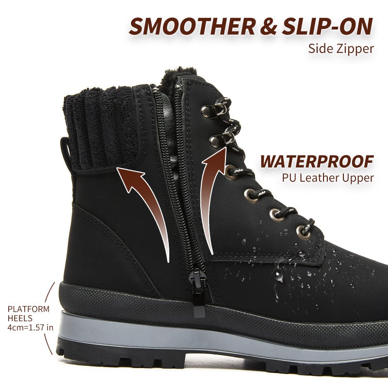 BABUDOG Womens Waterproof Ankle Boots for Outdoor (Non Slip Outsole),Fashion Combat Boots with Side Zipper,Warm Fur Lined Winter Snow Boots(Black.US8.5) - Image 5