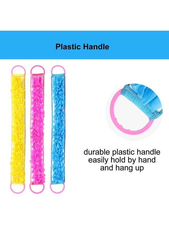 Angla 3 PACK Double-Sided Lace Cloth Back Loofah Scrubber Bath Scrub Shower Sponge Long Exfoliating Back Scrubber Scratcher Strap With Handle, Cream Skin Wash Cleaner Applicator - Image 4