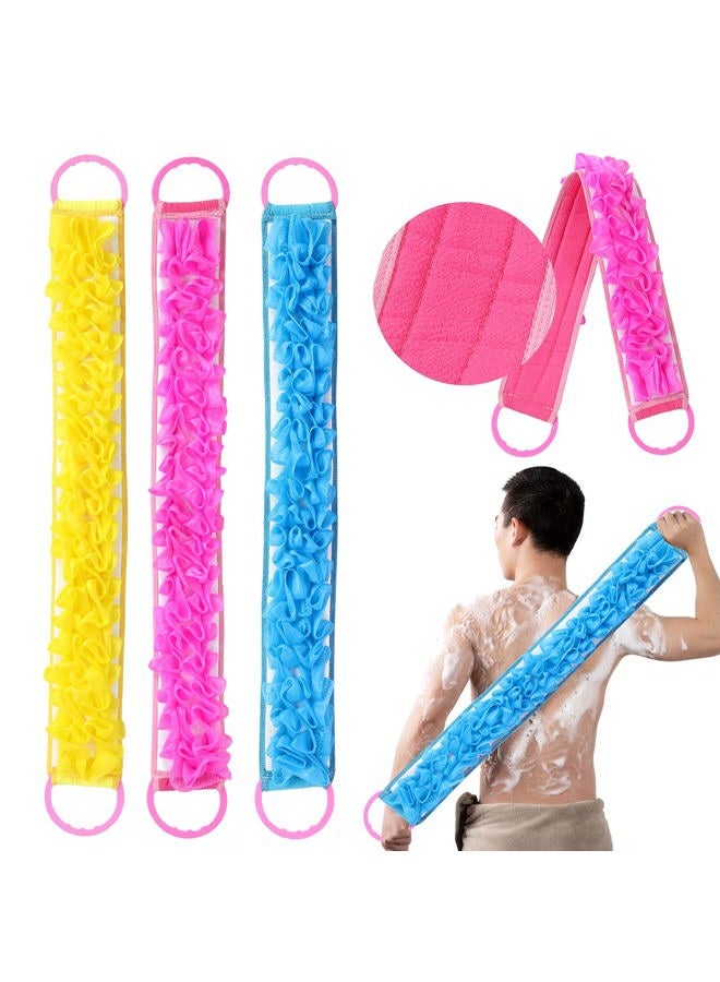 Angla 3 PACK Double-Sided Lace Cloth Back Loofah Scrubber Bath Scrub Shower Sponge Long Exfoliating Back Scrubber Scratcher Strap With Handle, Cream Skin Wash Cleaner Applicator - Image 1