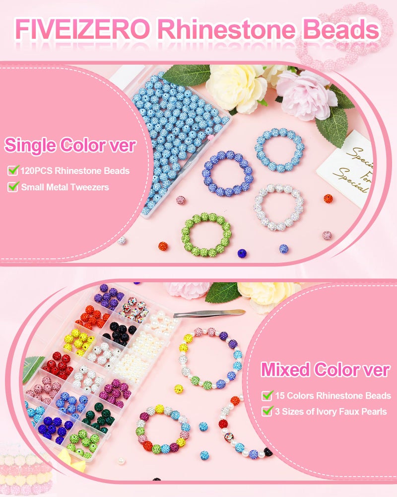 FIVEIZERO 200PCS FIVEIZERO Rhinestone Beads for Jewelry Making, 15 Colors Round Sparkle Crystal Clay Bead Bulk Sparkly Baseball Necklace Beads for Bracelets and DIY Crafts - Image 2