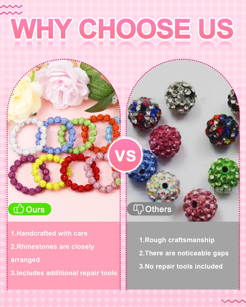 FIVEIZERO 200PCS FIVEIZERO Rhinestone Beads for Jewelry Making, 15 Colors Round Sparkle Crystal Clay Bead Bulk Sparkly Baseball Necklace Beads for Bracelets and DIY Crafts - Image 4