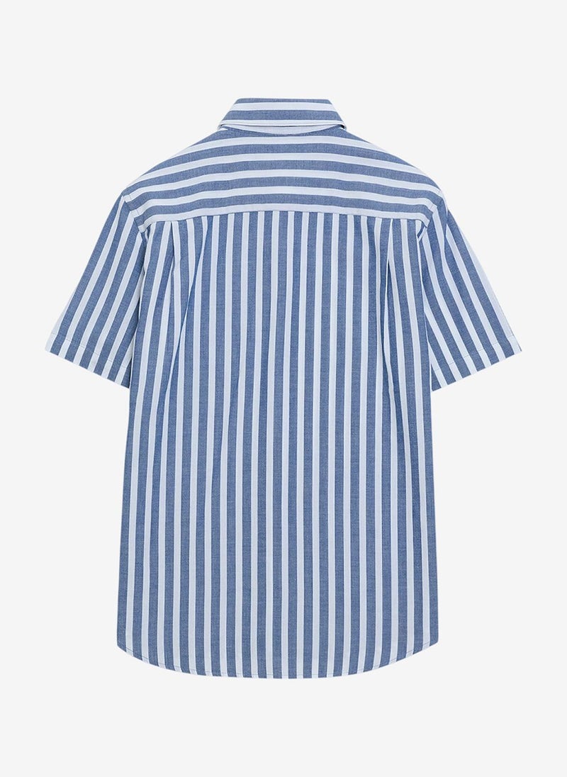 French Connection Short Sleeve Cotton Blue Striped Shirt - Image 4