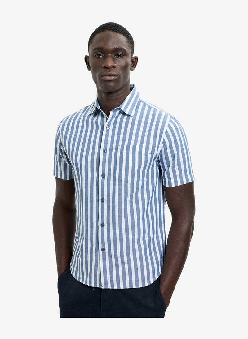 French Connection Short Sleeve Cotton Blue Striped Shirt - Image 1