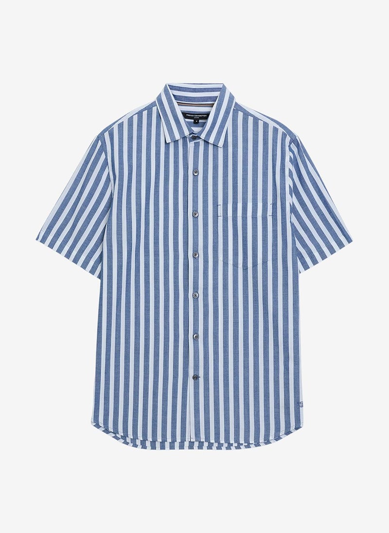 French Connection Short Sleeve Cotton Blue Striped Shirt - Image 3