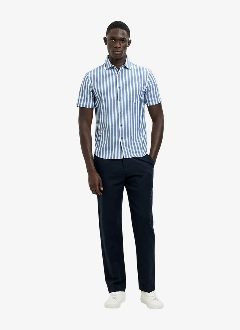 French Connection Short Sleeve Cotton Blue Striped Shirt