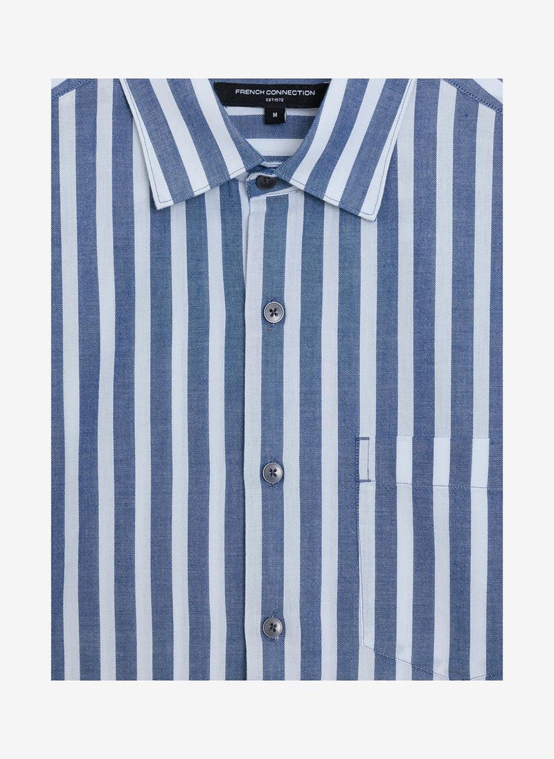 French Connection Short Sleeve Cotton Blue Striped Shirt - Image 5