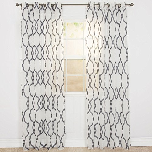 Lavish Home Home Lavish Elisa Emboidered Curtain Panel - 95 Inch - Charcoal - Image 2