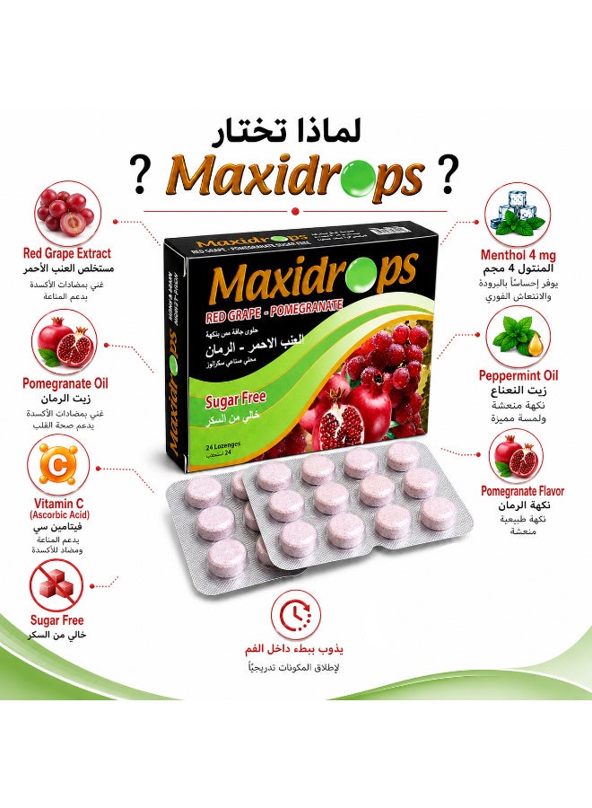 Maxidrops Red Grape & Pomegranate Lozenges 24 Lozenges | Sugar Free | Menthol 4 mg, Peppermint Oil & Pomegranate Oil | Refreshing Cooling Sensation - Image 2