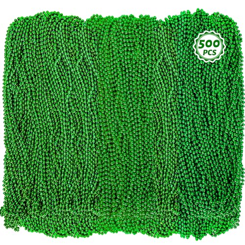 Huskein 500 PCS Mardi Gras Beads 33 Beaded Necklaces Green St Patricks Day Accessories Christmas Bead Necklace Parade Throws Bulk Party Favors Supplies Decor for Wedding Birthday Pirate - Image 1