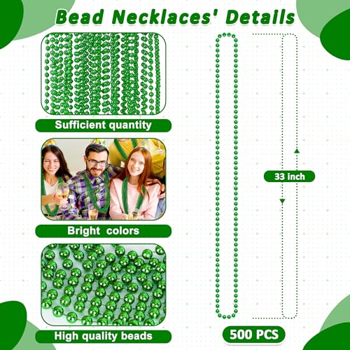 Huskein 500 PCS Mardi Gras Beads 33 Beaded Necklaces Green St Patricks Day Accessories Christmas Bead Necklace Parade Throws Bulk Party Favors Supplies Decor for Wedding Birthday Pirate - Image 5