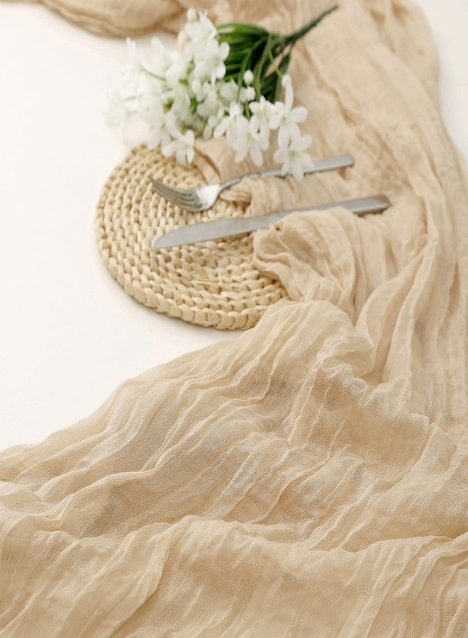 DOLOPL Beige Cheesecloth Table Runner 13.3ft Boho Gauze Cheese Cloth Table Runner Rustic Sheer Runner 160inch Long for Wedding Bridal Baby Shower Birthday Party Cake Table Decorations - Image 3