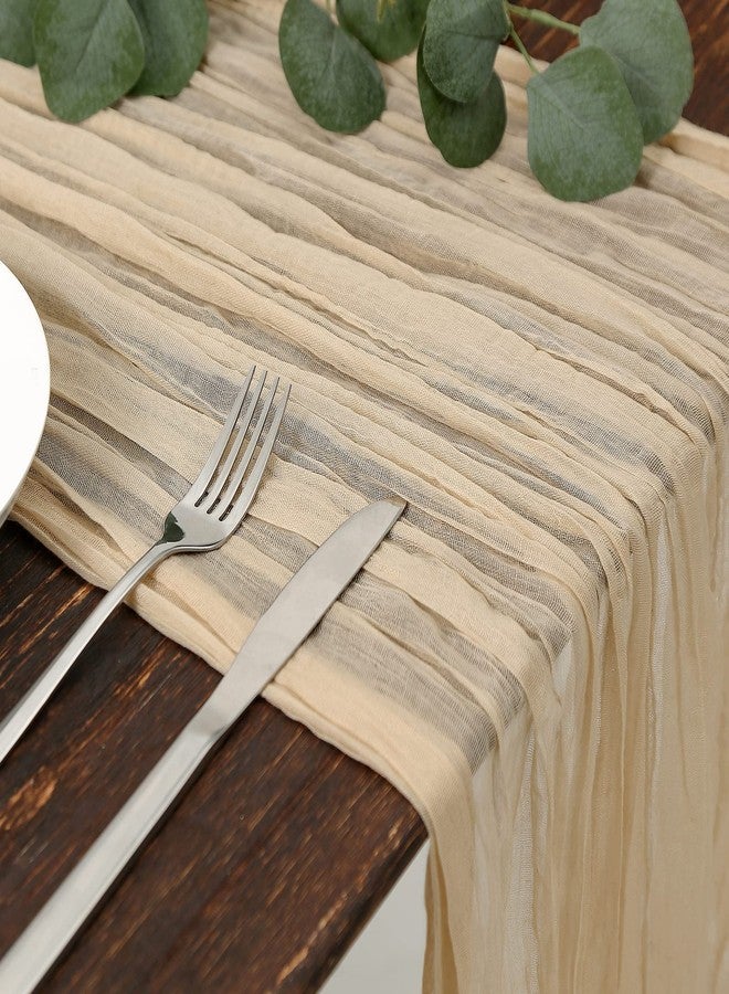 DOLOPL Beige Cheesecloth Table Runner 13.3ft Boho Gauze Cheese Cloth Table Runner Rustic Sheer Runner 160inch Long for Wedding Bridal Baby Shower Birthday Party Cake Table Decorations - Image 2