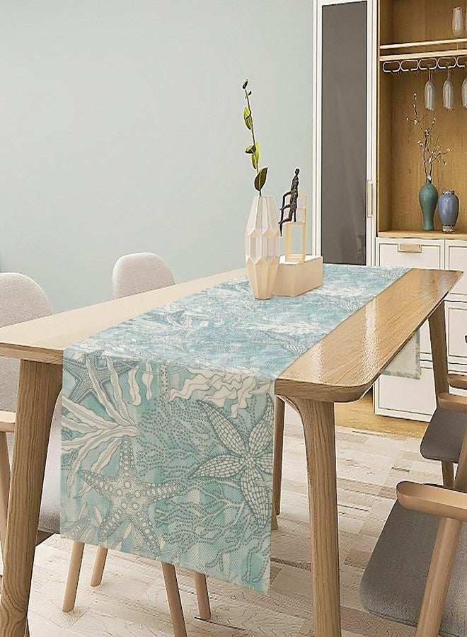 YSWOW Nautical Table Runner Beach Sea Starfish Coral Art Printed Runner for Home Kitchen Dining Table Living Room Decor Fabric 1 Panel W13xL70in - Image 5
