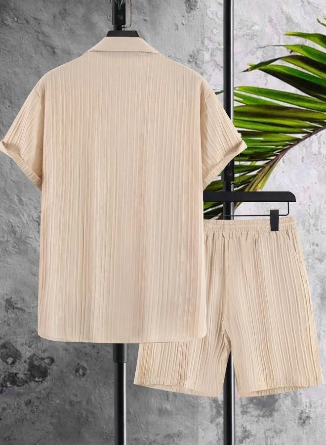 تايك تو Men Plus Size Textured Casual Shirt and Shorts Co-ord Set