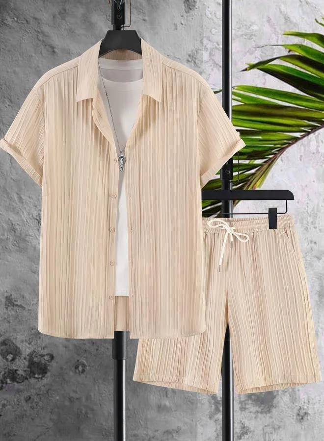 تايك تو Men Plus Size Textured Casual Shirt and Shorts Co-ord Set