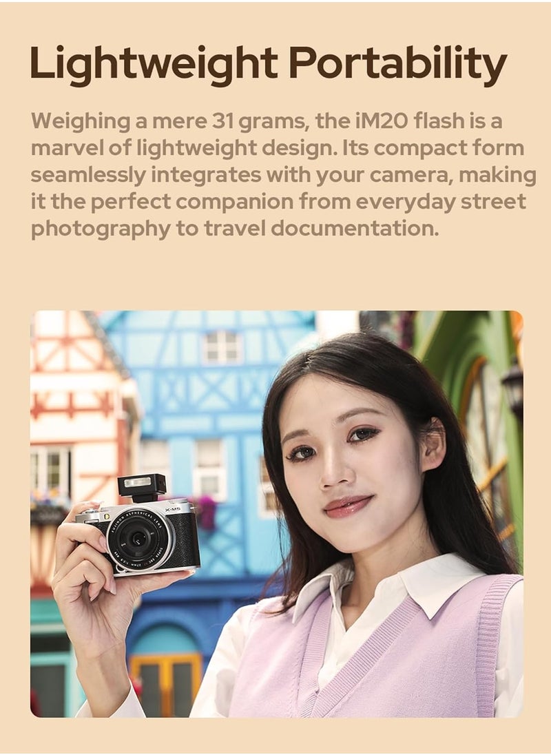 Godox - iM20 Mini Flash for Camera with 470mAh Batter 440 Full-Power Flash 5 Levels Mini Flash Speedlite for Sony zve10 Sony zv1 Ricoh gr3 Canon Nikon Fuji Olympus Camera (iM20) - Image 1