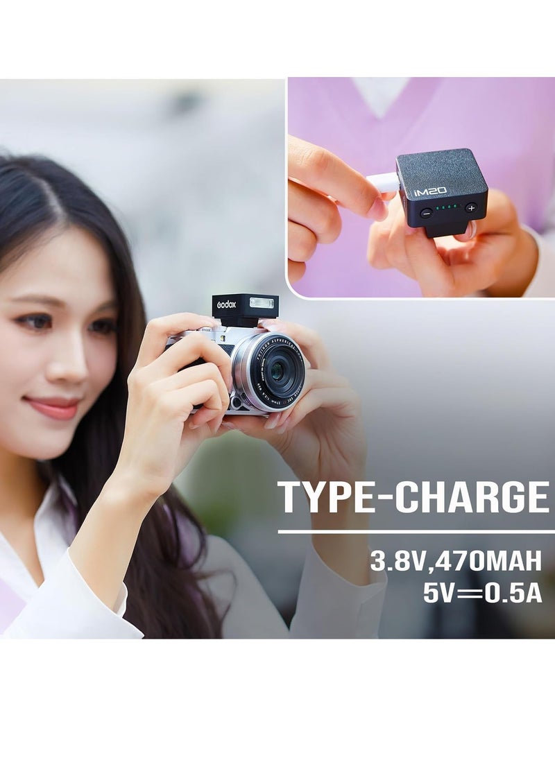 Godox - iM20 Mini Flash for Camera with 470mAh Batter 440 Full-Power Flash 5 Levels Mini Flash Speedlite for Sony zve10 Sony zv1 Ricoh gr3 Canon Nikon Fuji Olympus Camera (iM20) - Image 1