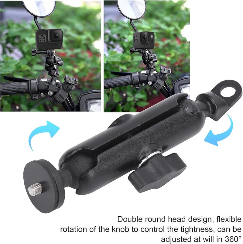 Motorcycle Rearview Mirror Mount Holder with 1 / 4in Screw, Metal, Black - Durable Anti - Body, 360° Flexible Rotation, Compatible with Sports Cameras and Mobile Phones - Image 2