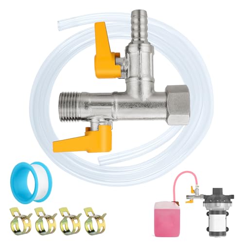 MADHOLLY RV 3Way byPass RV Winterizing Kit Brass RV Pump Converter Winterizing Part Double Shutoff Design with 59 Hose 4 Clamps Water System Antifreeze Pump Converter Valve Replacement Kit 12NPT - Image 1