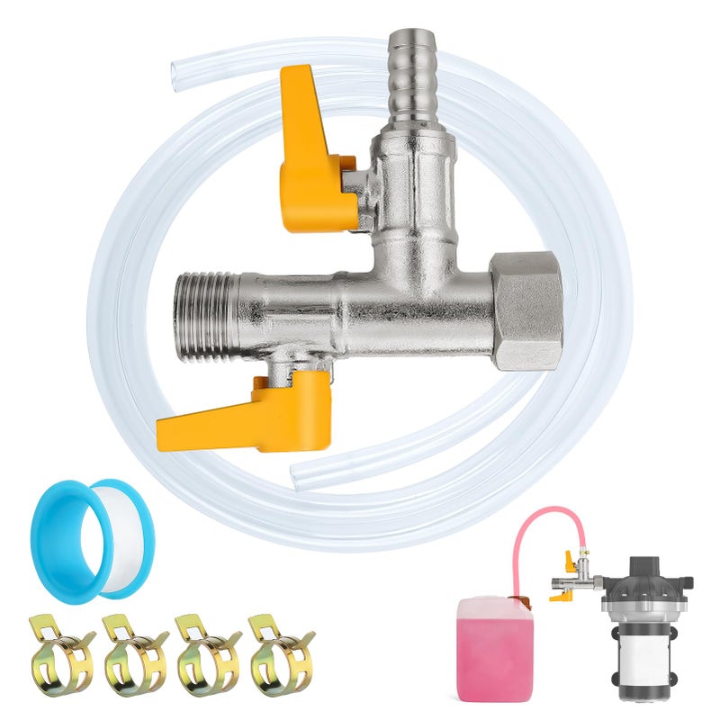 MADHOLLY RV 3Way byPass RV Winterizing Kit Brass RV Pump Converter Winterizing Part Double Shutoff Design with 59 Hose 4 Clamps Water System Antifreeze Pump Converter Valve Replacement Kit 12NPT - Image 2