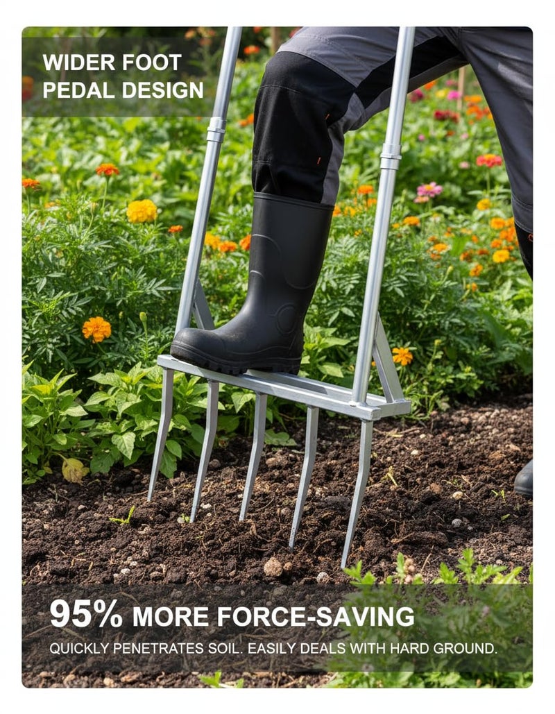 Mindoub 5-Tine Broad Fork Heavy Duty Garden Fork Built Tough for Lasting Durability Loosen and Aerate Clay Soil on Farms and in Home Gardens - Image 5