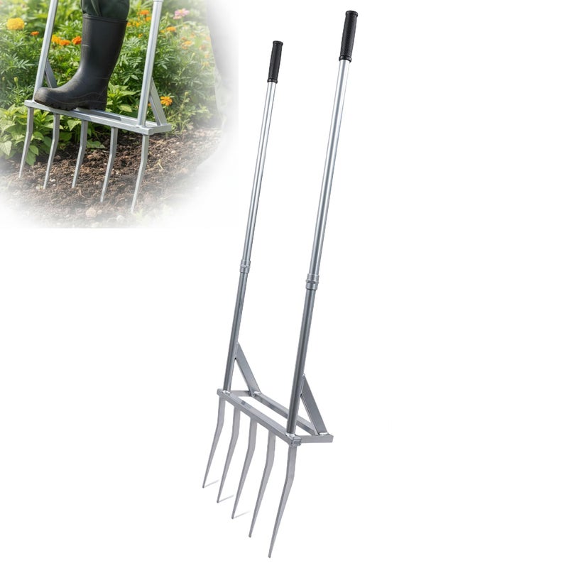 Mindoub 5-Tine Broad Fork Heavy Duty Garden Fork Built Tough for Lasting Durability Loosen and Aerate Clay Soil on Farms and in Home Gardens - Image 1