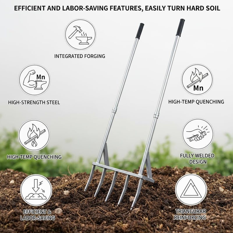 Mindoub 5-Tine Broad Fork Heavy Duty Garden Fork Built Tough for Lasting Durability Loosen and Aerate Clay Soil on Farms and in Home Gardens - Image 3