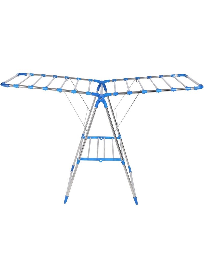 ديكور هيلز رف تجفيف الملابس بأجنحة قابلة للتعديل - حامل تجفيف ملابس قابل للطي - إطار فولاذي متين، 24 قضيب تعليق، 27 مشبكًا للجوارب والأشياء الصغيرة - مجفف داخلي وخارجي - أبيض-أزرق - Image 1