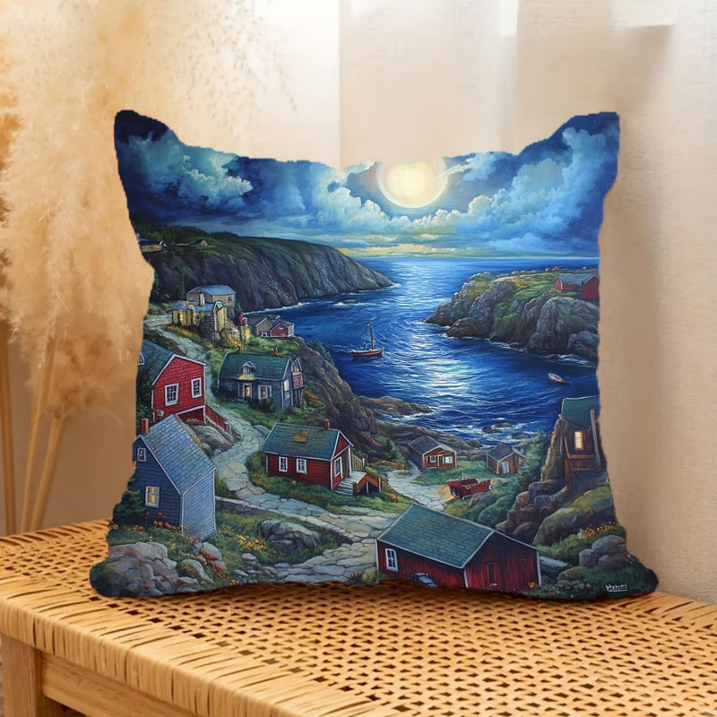 Newfoundland Coastal Lighthouse Scene 18x18 Inch Polyester Pillow Cover Zipper Closure Machine Washable - Image 5