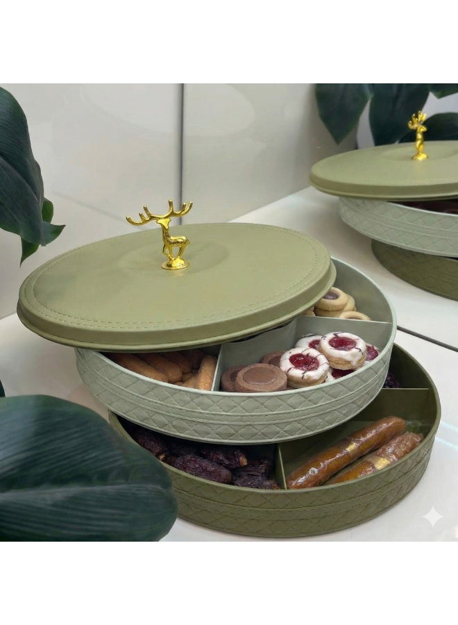 2-Tier Snack Organizer Bonbonniere with 10 Divided Sections Plastic Serving Tray for Nuts, Cookies, Kahk, Biscuits, Sweets & Ramadan Yamish - Image 3