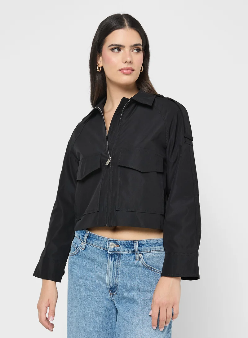 جينجر Zip Up Utility Jacket with Pocket Details