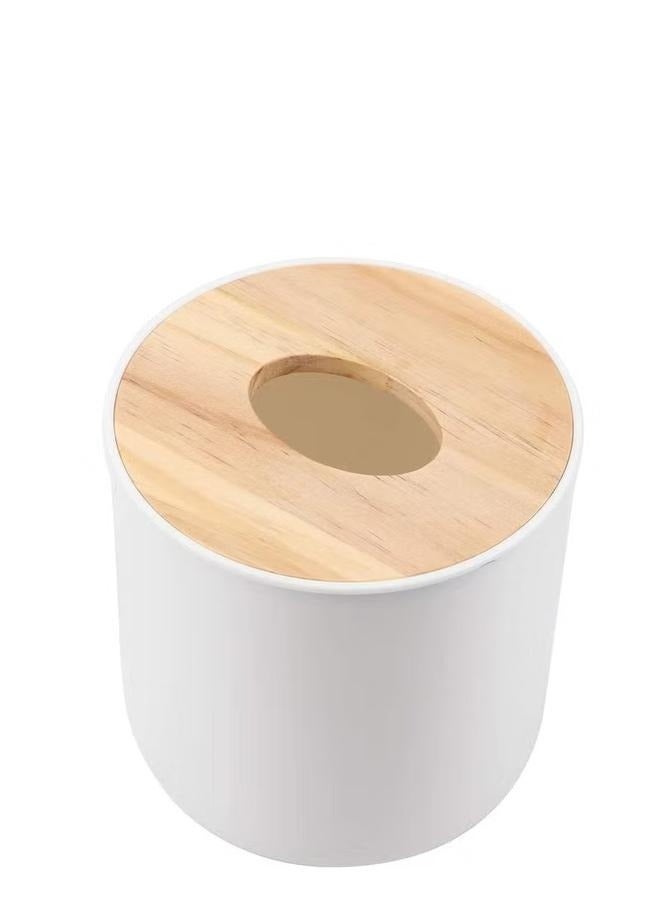Circular Tissue Box Beige/white-Modern Round Wooden Tissue Box Cover Holder,Facial Tissue Holder Case Dispenser  - Image 3