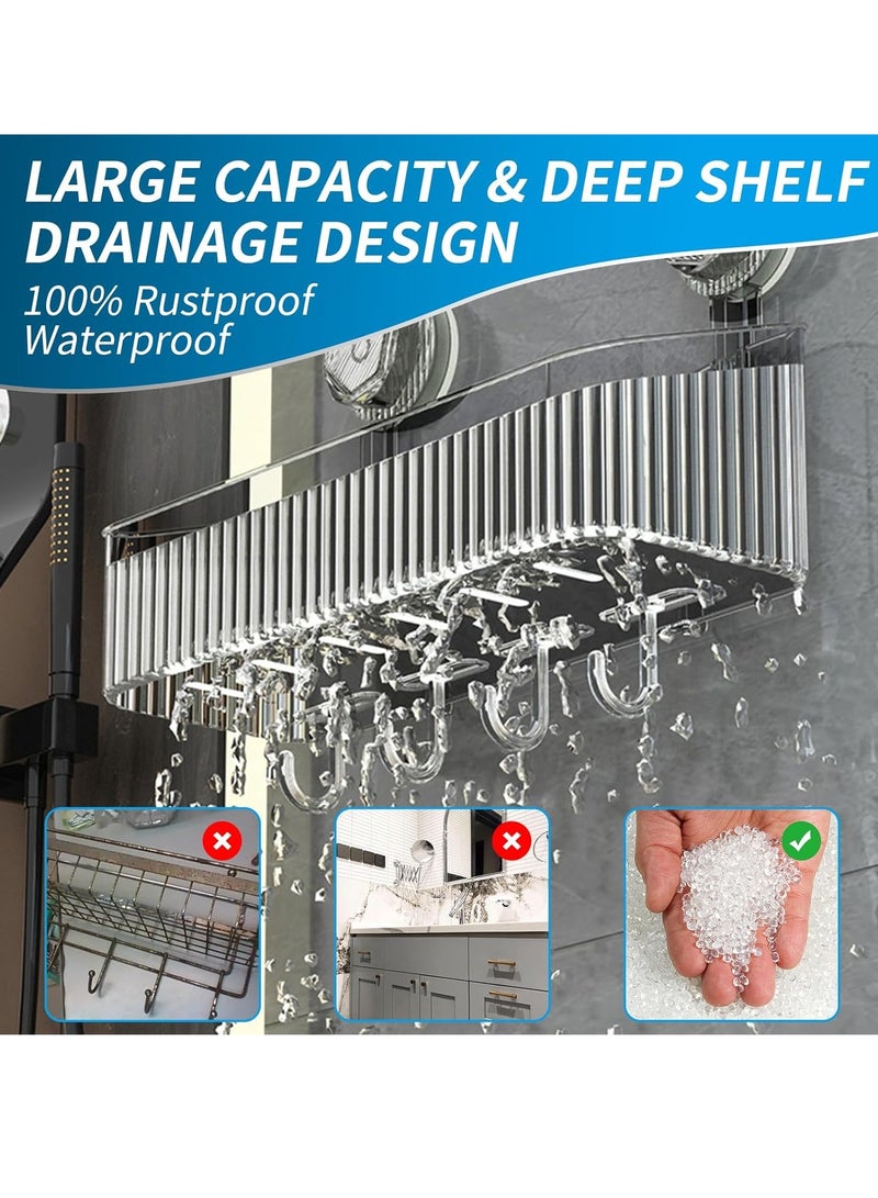 2Pcs Shower Caddy Suction Cup, Clear Corner Bathroom Storage Organization, NO-Drilling Removable Shower Shelf, Plastic Shower Basket Organizer, Shower Caddy Organizer Shelve Rack, Rustproof Waterproof