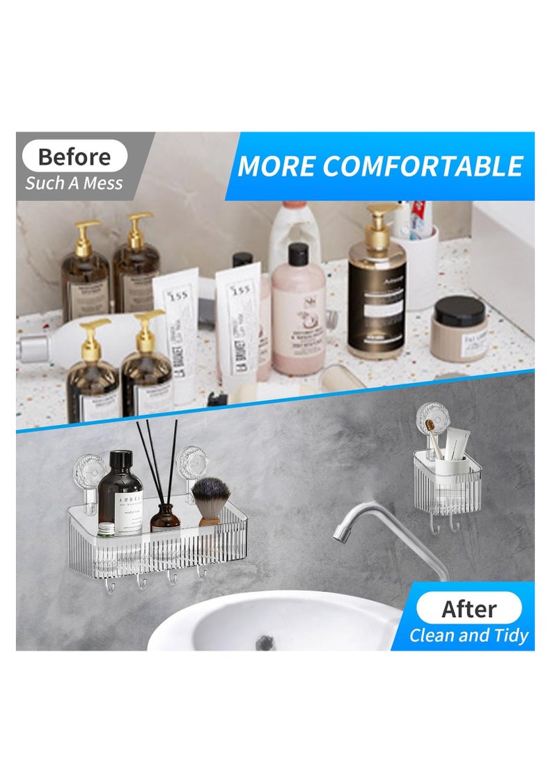 2Pcs Shower Caddy Suction Cup, Clear Corner Bathroom Storage Organization, NO-Drilling Removable Shower Shelf, Plastic Shower Basket Organizer, Shower Caddy Organizer Shelve Rack, Rustproof Waterproof