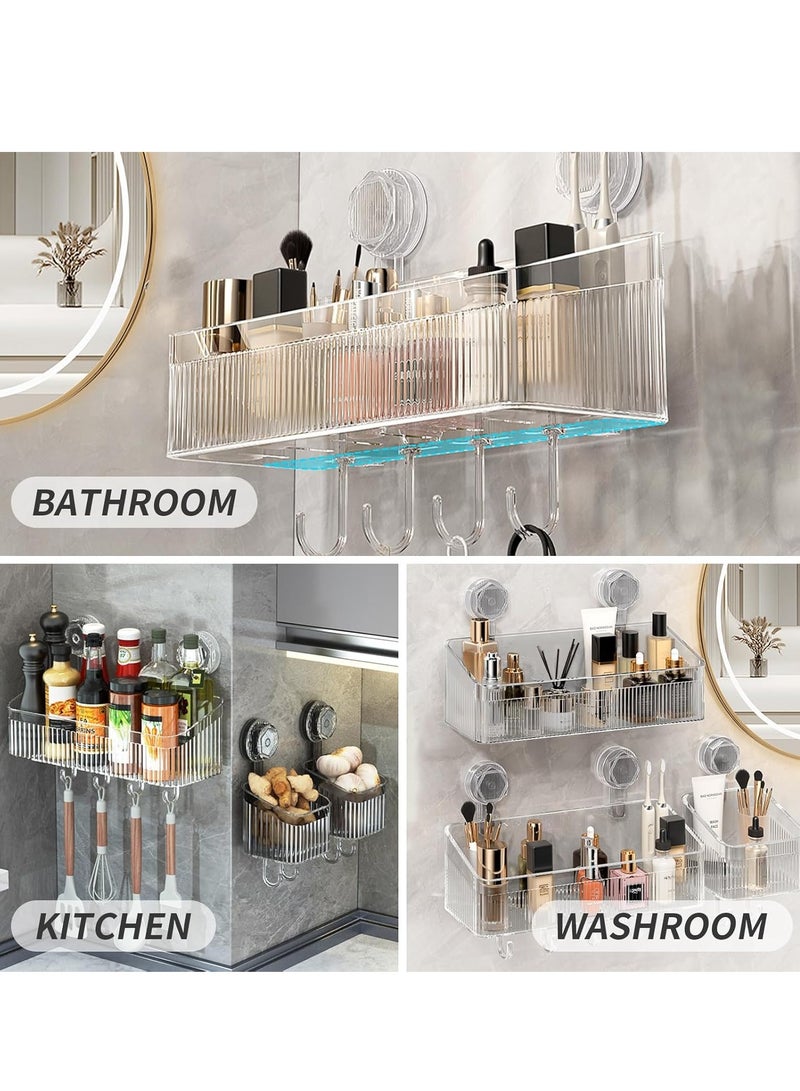 2Pcs Shower Caddy Suction Cup, Clear Corner Bathroom Storage Organization, NO-Drilling Removable Shower Shelf, Plastic Shower Basket Organizer, Shower Caddy Organizer Shelve Rack, Rustproof Waterproof