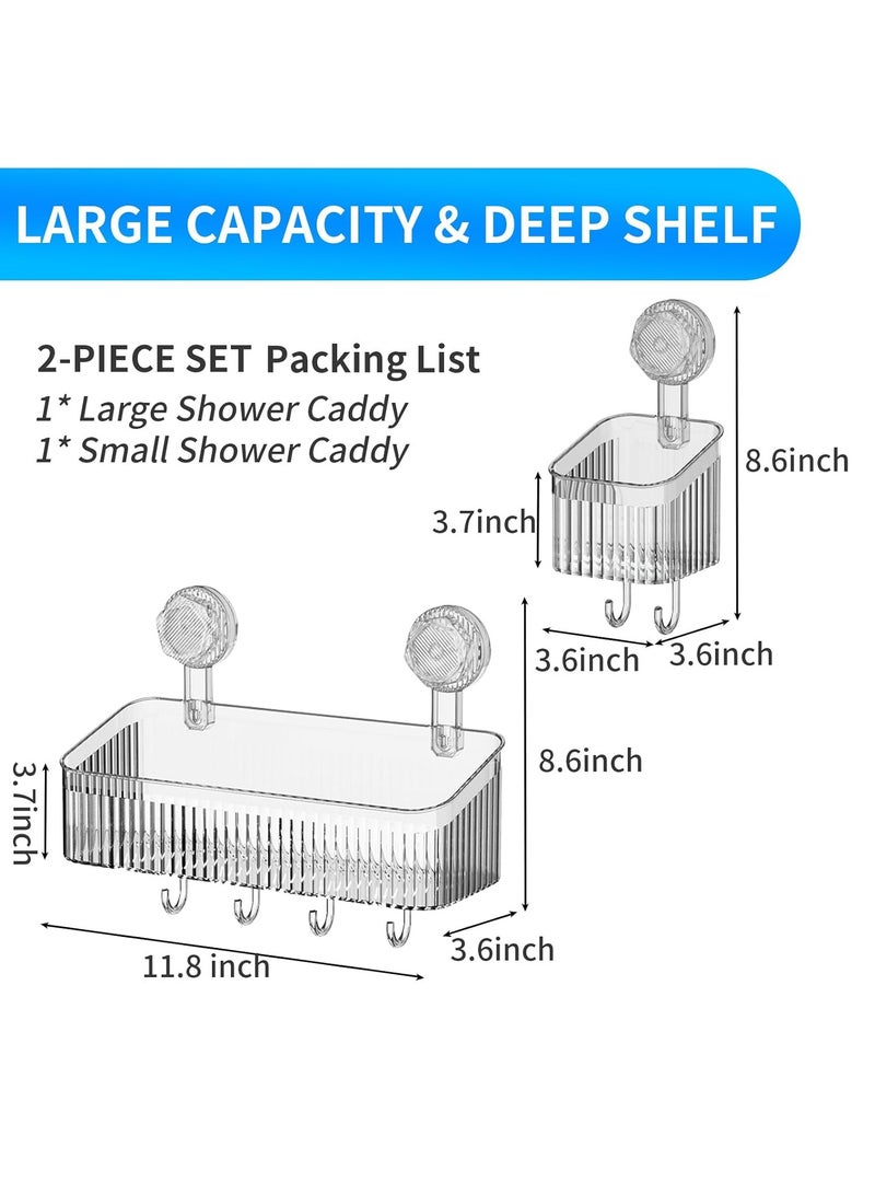 2Pcs Shower Caddy Suction Cup, Clear Corner Bathroom Storage Organization, NO-Drilling Removable Shower Shelf, Plastic Shower Basket Organizer, Shower Caddy Organizer Shelve Rack, Rustproof Waterproof