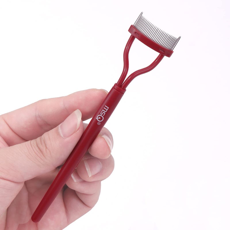 MSQ Eyelash Comb MSQ Eyelash Separator Mascara Applicator Eyelash Definer With Comb Cover Arc Designed Cosmetic Brushes Tool Red (1PCS) - Image 4