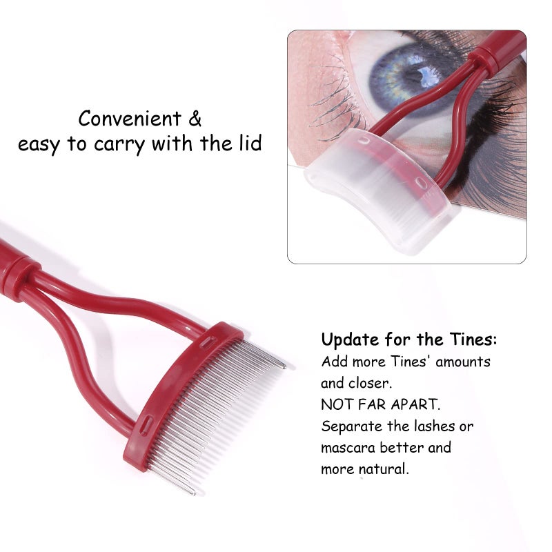 MSQ Eyelash Comb MSQ Eyelash Separator Mascara Applicator Eyelash Definer With Comb Cover Arc Designed Cosmetic Brushes Tool Red (1PCS) - Image 3
