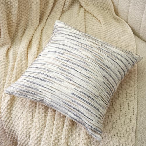 Aeckself Boho Striped Pillow Cover 20x20, Decorative Square Throw Pillow Cover Chenille Neutral Pillowcase for Couch Bedroom Living Room, Gray White - Image 3