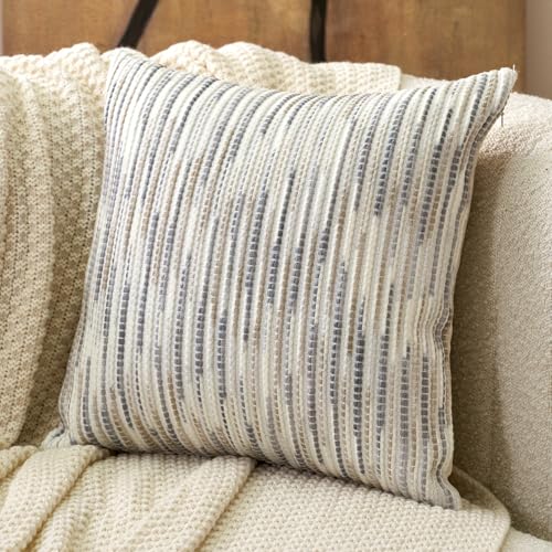 Aeckself Boho Striped Pillow Cover 20x20, Decorative Square Throw Pillow Cover Chenille Neutral Pillowcase for Couch Bedroom Living Room, Gray White - Image 1