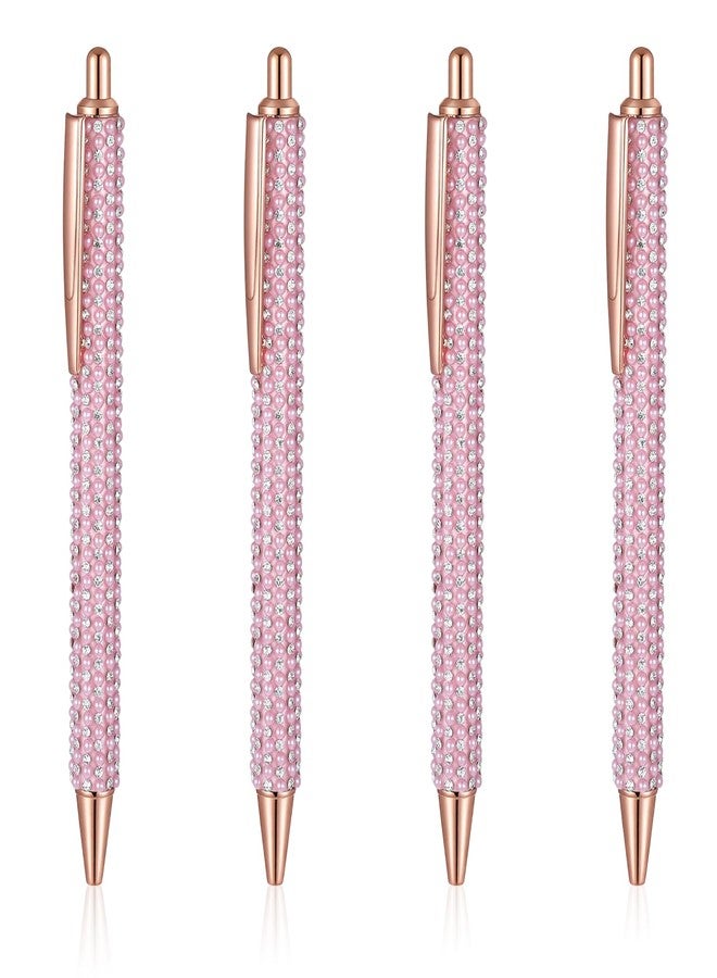HaiFafafaing 4 Pcs Pink Sparkly Pens - Pink Rhinestone Metal Ballpoint Pens - Black Ink Retractable Writing Glitter Pen for Women Office Supplies - Image 1