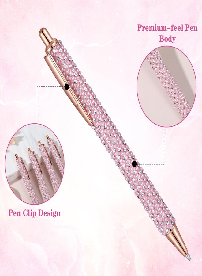 HaiFafafaing 4 Pcs Pink Sparkly Pens - Pink Rhinestone Metal Ballpoint Pens - Black Ink Retractable Writing Glitter Pen for Women Office Supplies - Image 3